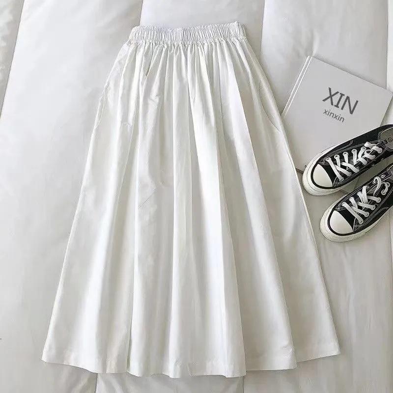 Skirt Women Summer Casual Versatile Elastic High Waist Loose Skirt Oversize Stretchy Cotton Dresses