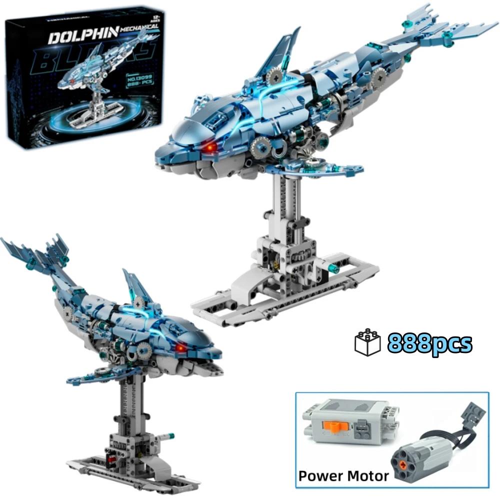 Motorized Dolphin Building Kit 888Pcs Light Up Ocean Creature Series Linkage Creative MOC Desk Decor Gift For Adults Kids