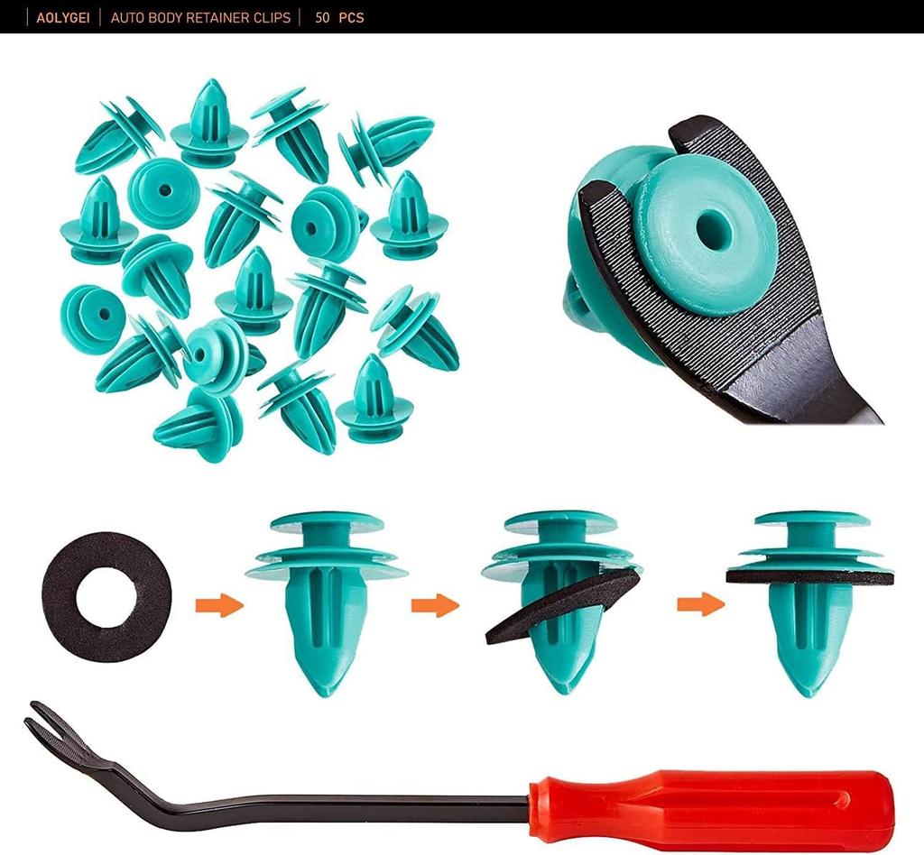 AOLYGEI Rivet Retainer Clip Nylon with Soundproofing Pad Car Clip Trim Clip Rivet Set
