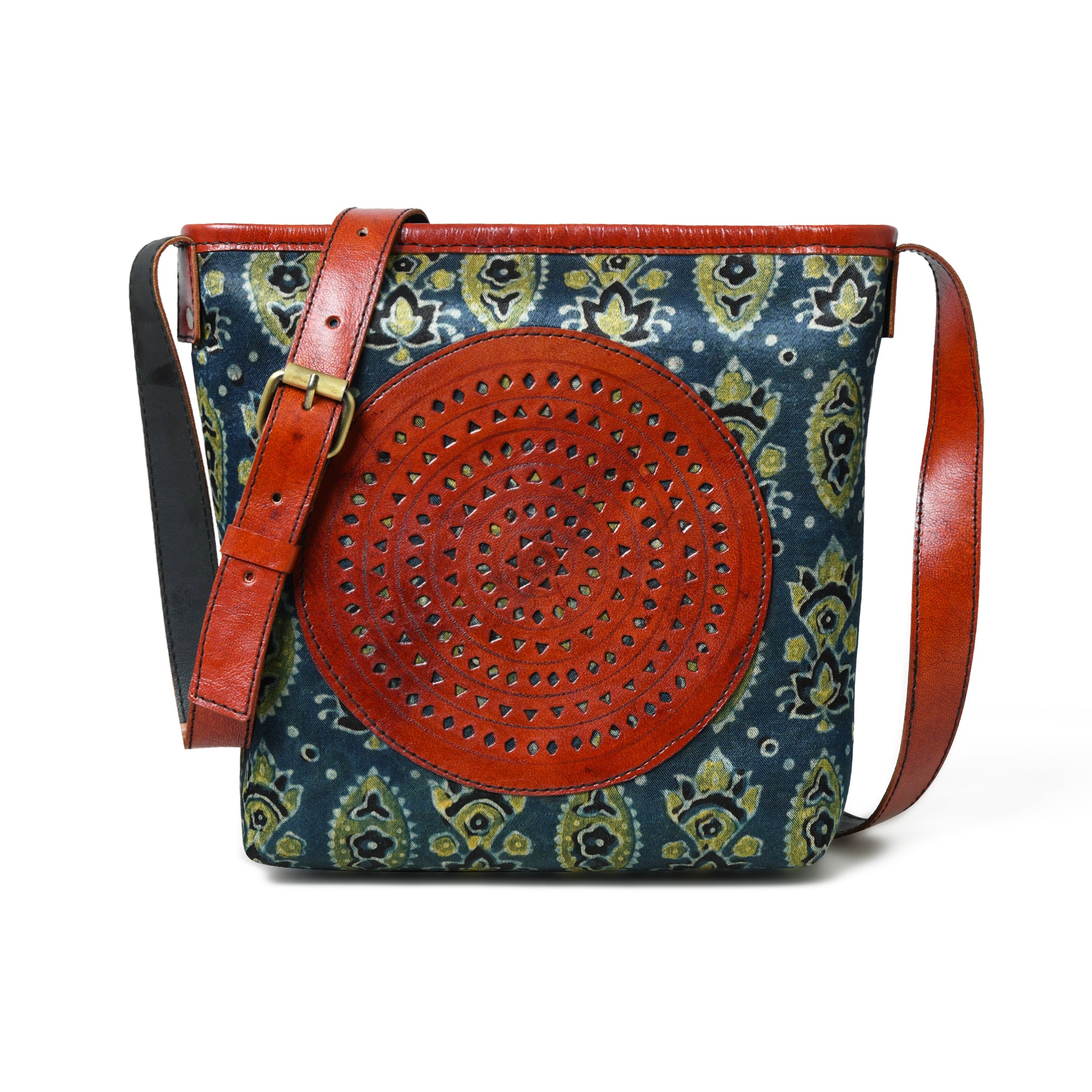 MaheTri  Heritage Ajrakh Leather Tote Bag For Women, Designed for Everyday Use One-Size синий