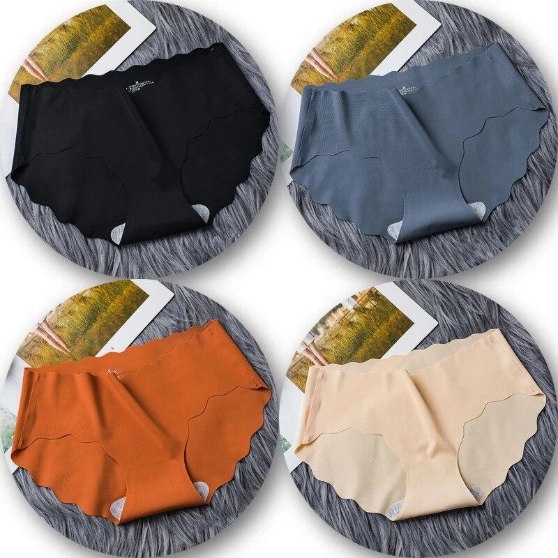 4Pcs/Set Seamless Underwear Silk Women's Panties 3XL Tangas Lady Ruffle Underpants 4 Pieces Girls Briefs Panty Sexy Lingerie 4PC