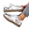 Women's Wide Width Retro Lace-Up Sneakers - Low Top Casual White Shoes for Spring/Fall, Fashion Flat Sole Slip-Ons