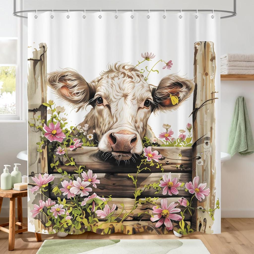 Cute Panda Shower Curtain,Funny Farmhouse Panda Chinese Animal Floral Leaves Waterproof Polyester Fabric Bathroom Curtain with