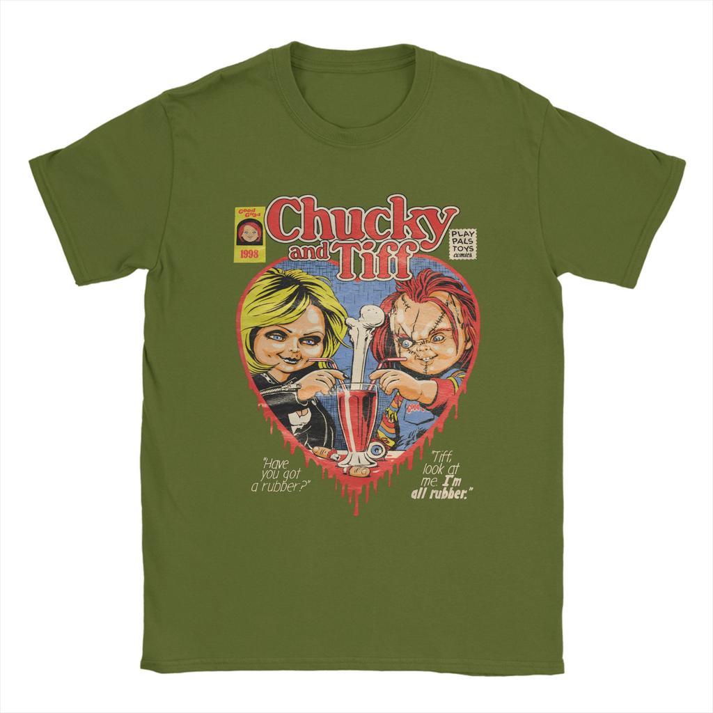 Horror Chucky and Tiffany T Shirt  Hippie T-Shirts Short Sleeve Vintage Tops Summer Cotton O-Neck Oversize Clothing