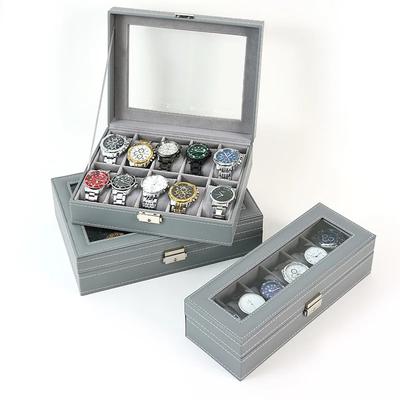 Watch Boxes 6/10/12 Girds Cases Storage Boxes Watch Organizer Case PU Leather Watch Display Retro Jewelry Box For Best Gifts