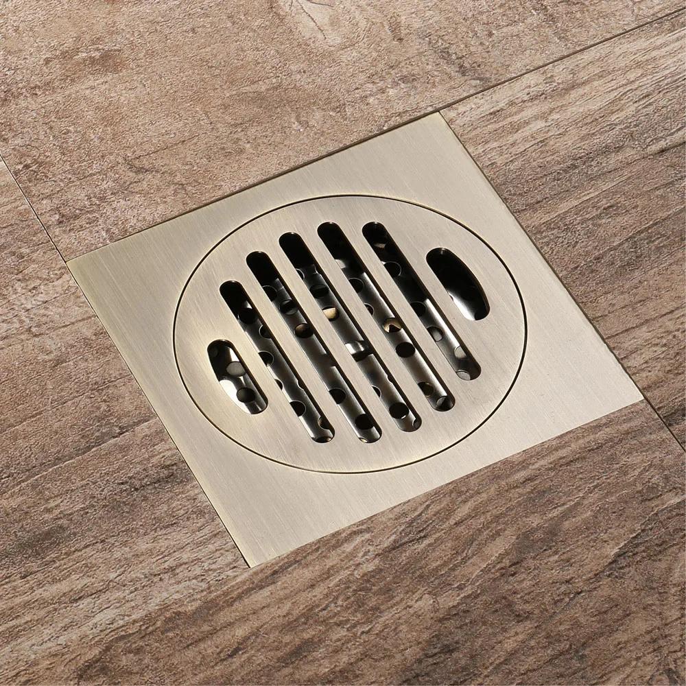 

Bathroom Floor Drain Square 10cm Antique Bronze Shower Drain Brushed 4 Inches Gravity Flushing Balcony Bathroom Drainage Drains