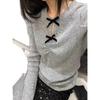 Winter Soft Slim Hollow-Out Knit Sweater with Bow Detail