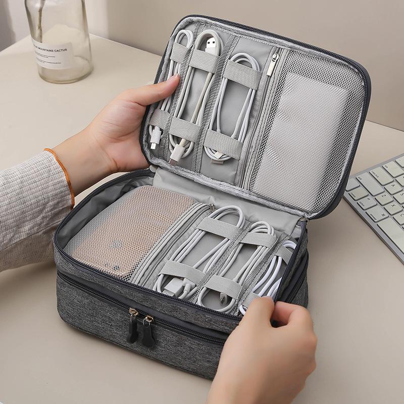

3-уровневая портативная сумка-держатель проводной USB-линии, дорожный аккумулятор, органайзер для наушников, коробка для зарядки мыши, сумка на молнии для хранения