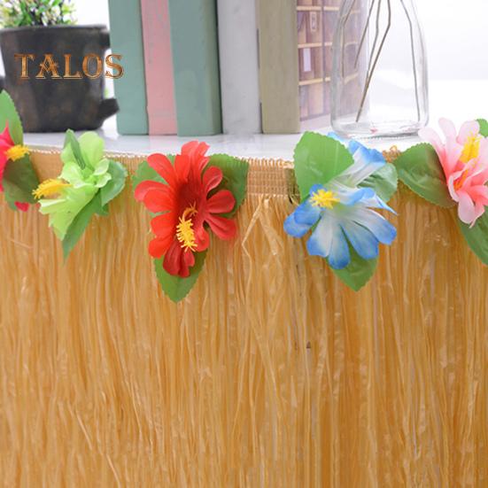 Hawaiian Party Table Skirt Waterproof Tropical Luau Party Colorful Flower Grass Tassels Table Skirt Summer Beach Themed Aloha Party Decoration Party
