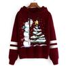 Women Cartoon Snowman Xmas Tree Graphics Sweatshirts Female Long Sleeve Drawstring Creative Hoody