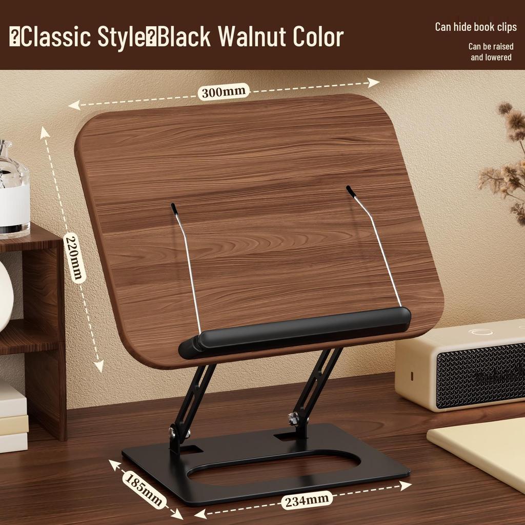 Walnut Rotatable Desktop Book Stand for Adults - Multifunctional and Adjustable