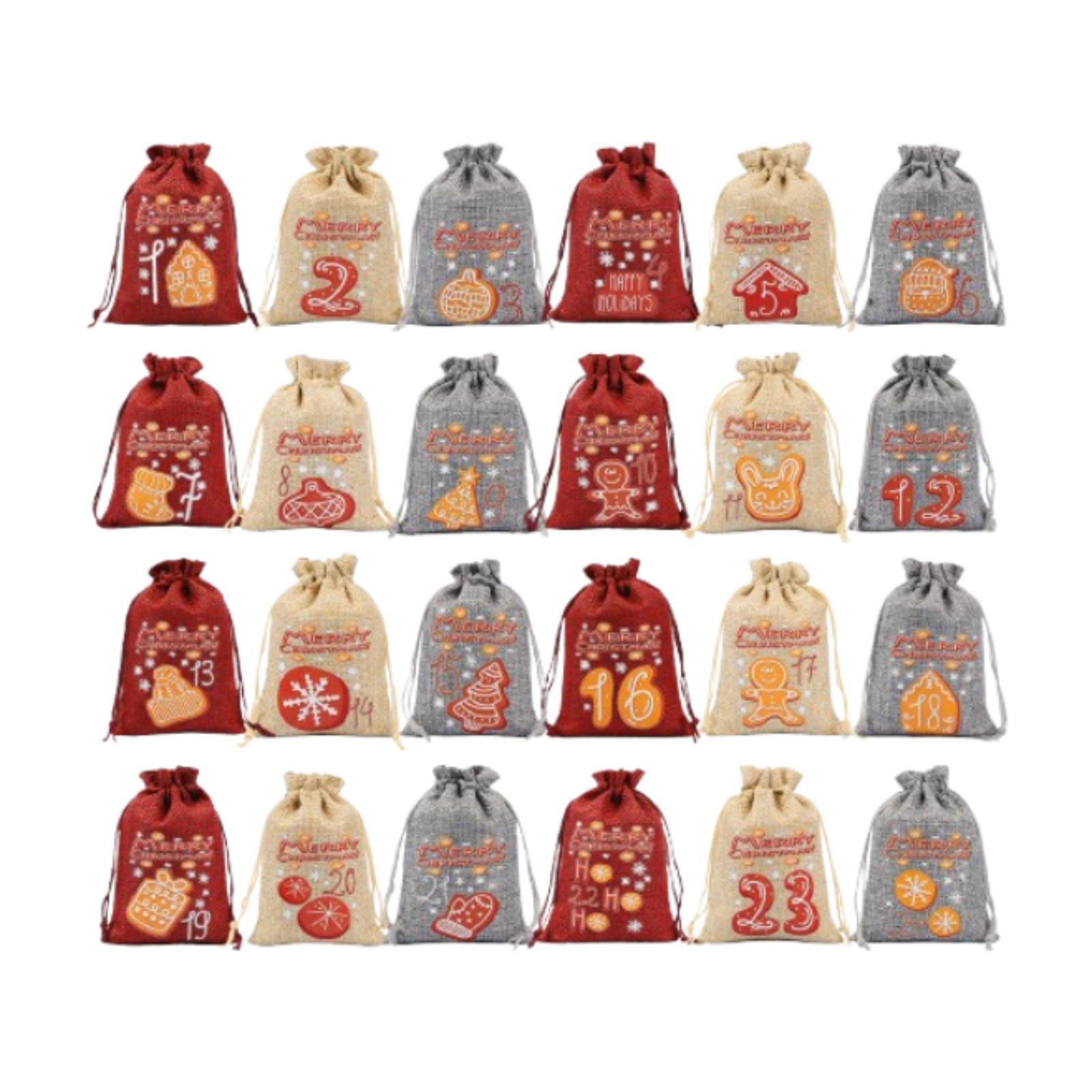 24x Christmas Gift Bag Linen Party Favors Candy Bag for Shopping Party Event