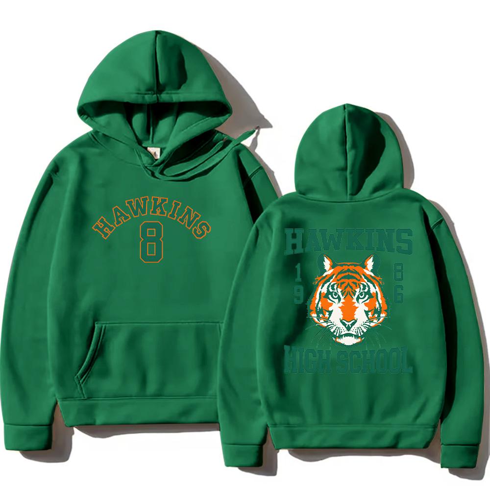 Hawkinss Tigers Hoodie Fashion Trendy Cartoon Print Sweatshirts Men's Women's Loose Pullover Oversized Casual Streetwear Clothes