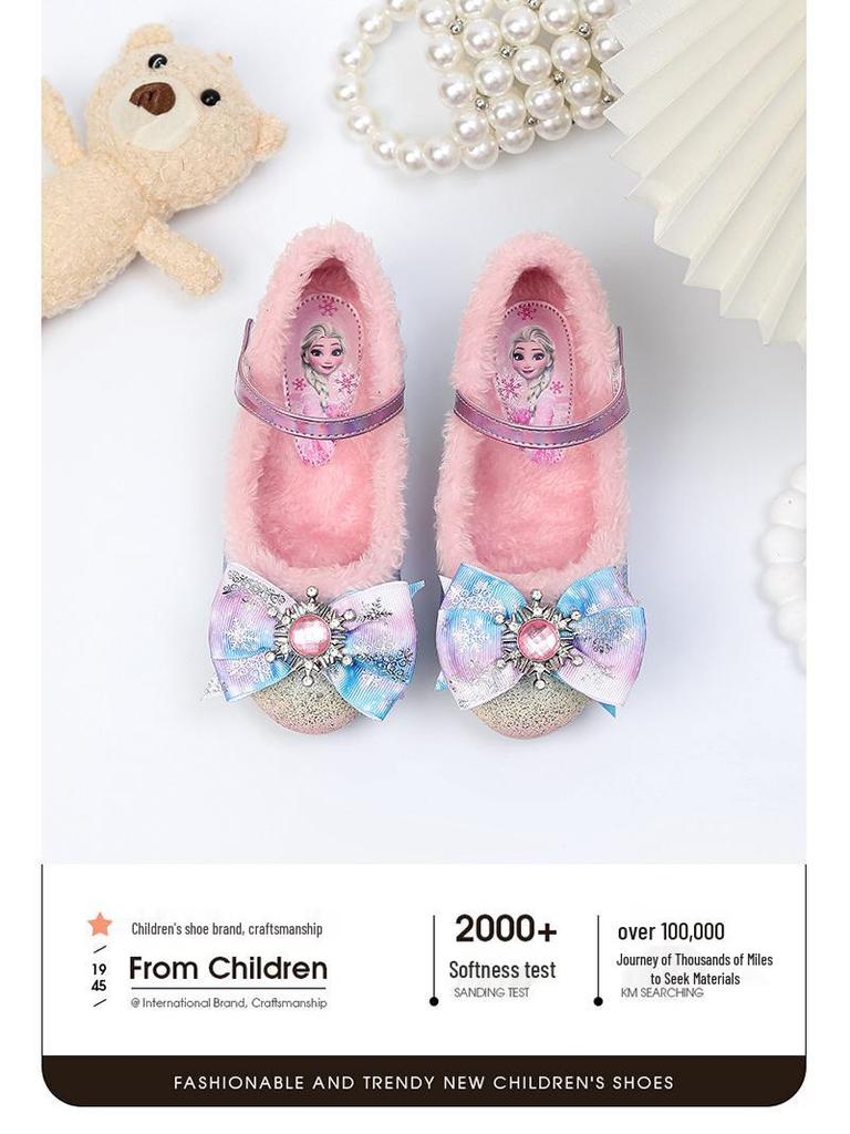 Kristall Prinzessin High Heels: Winter-Fleece gefütterte Schuhe für Mädchen mit Schleifen-Design