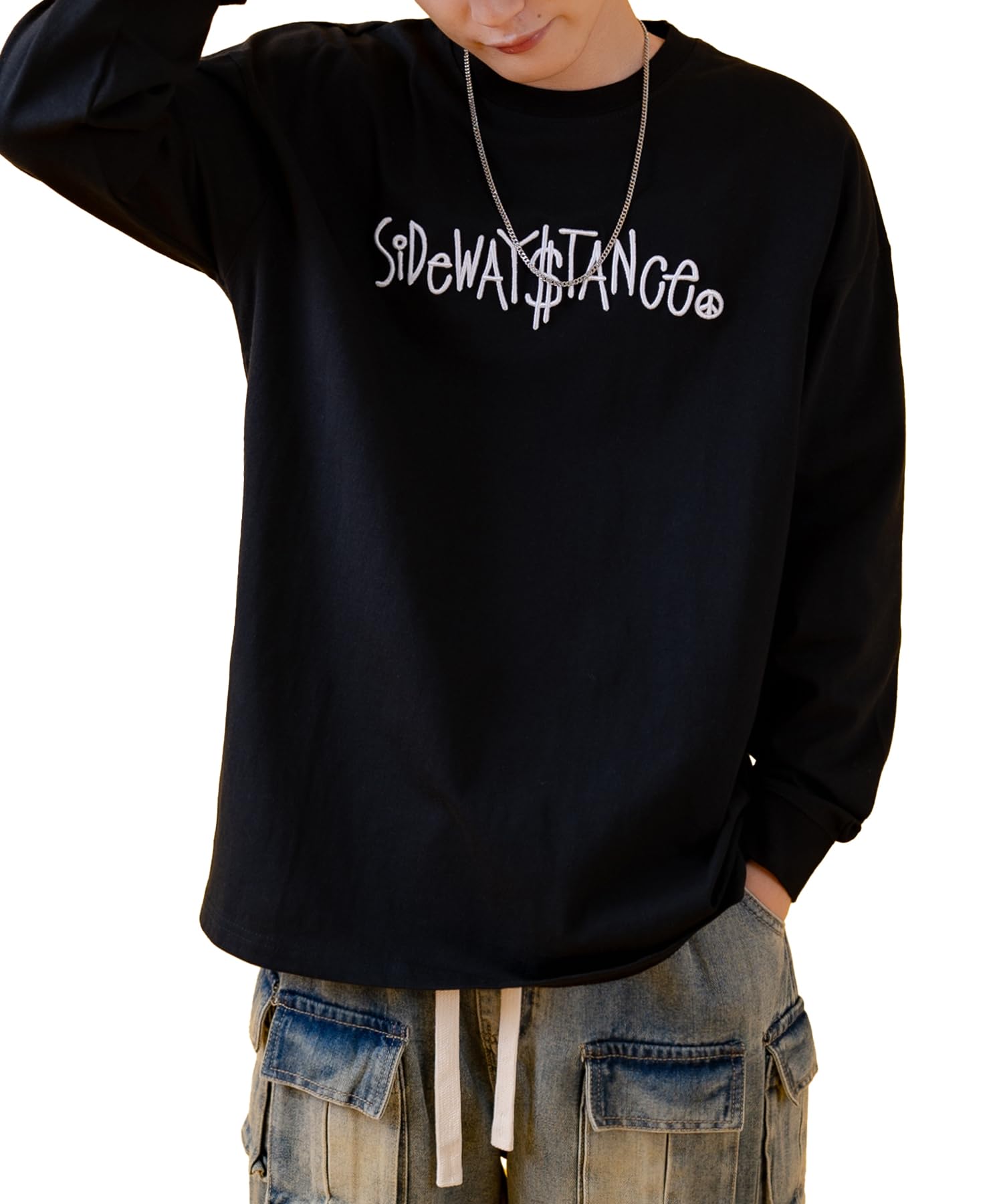 

IMPROMES Casual SIDEWAYSTANCE Script Logo Long Sleeve T-Shirt, Men s, Black