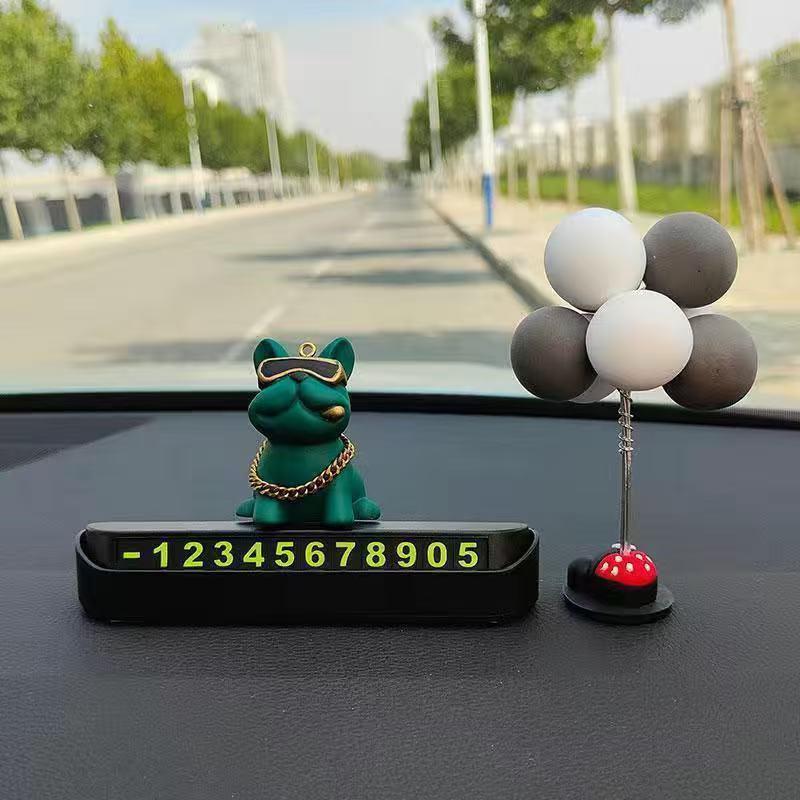 Temporary Parking Number Plate Bulldog Auto License Dashboard Car Interior Ornament Decoration Mobile Decor