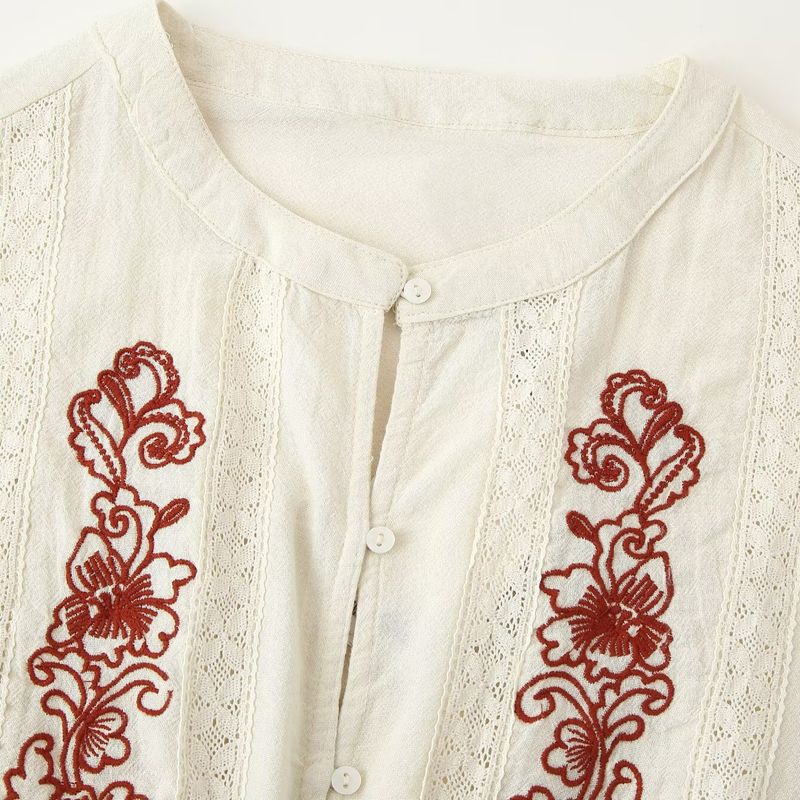 Kaslead New Women clothes Western Style Fashion Loose Band Embroidery Shirts 7200039