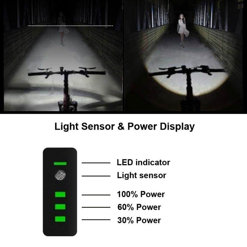 USB Rechargeable Smart Sensor Light Set Bicycle Front Headlight Taillight Mountain Bike Front Light Head Lamp Torch