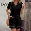 Women Summer Suit Top Shorts Two Piece Set V-Neck T-shirts Breathable Lounge Wear Solid Color Casual Short Sleeves Shirts Pants