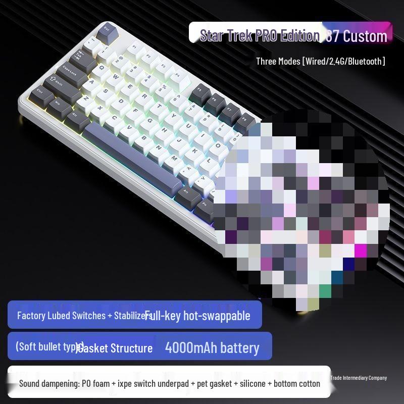 Hot-swappable Mechanical Gaming Keyboard, Three-Mode Wireless/Bluetooth/Wired, Customizable, Digital, Europe-Compatible