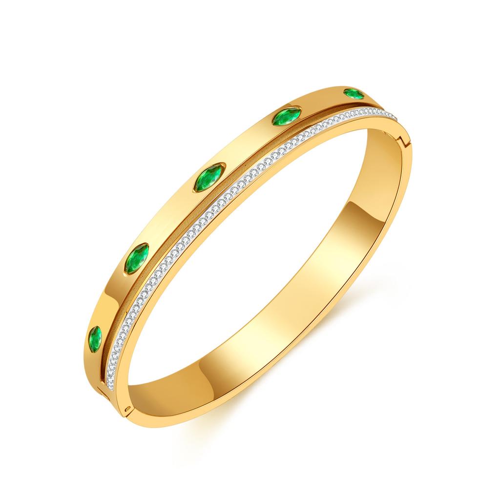 Vintage Style Titanium Steel Open Bracelet Fashion Stainless Steel Premium Zircon Bracelet