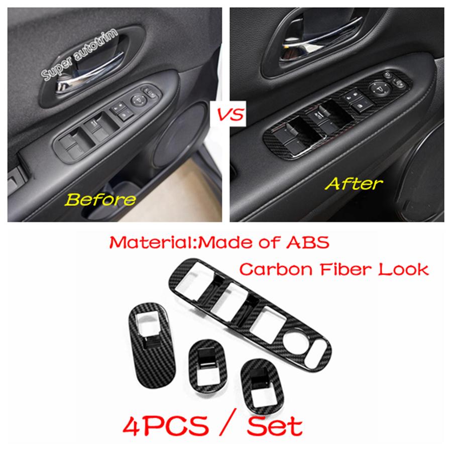 Car Door Loudspeaker / Window Rise Lift Down Control Decor Cover Trim Carbon Fiber Accessories For Honda Vezel HR-V 2014 -