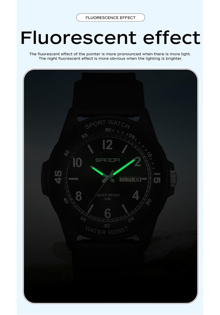 SANDA SD6358 Fashion Men's Quartz Watch Calendar Luminous Waterproof Silicone Strap Sports Student Watches for Man
