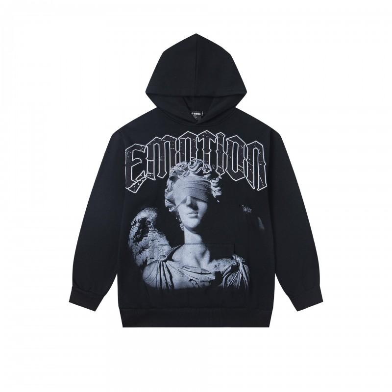 Mens Oversized Hooded Zip-Up Sweatshirt With Rhinestone Letter Print Cotton Streetwear