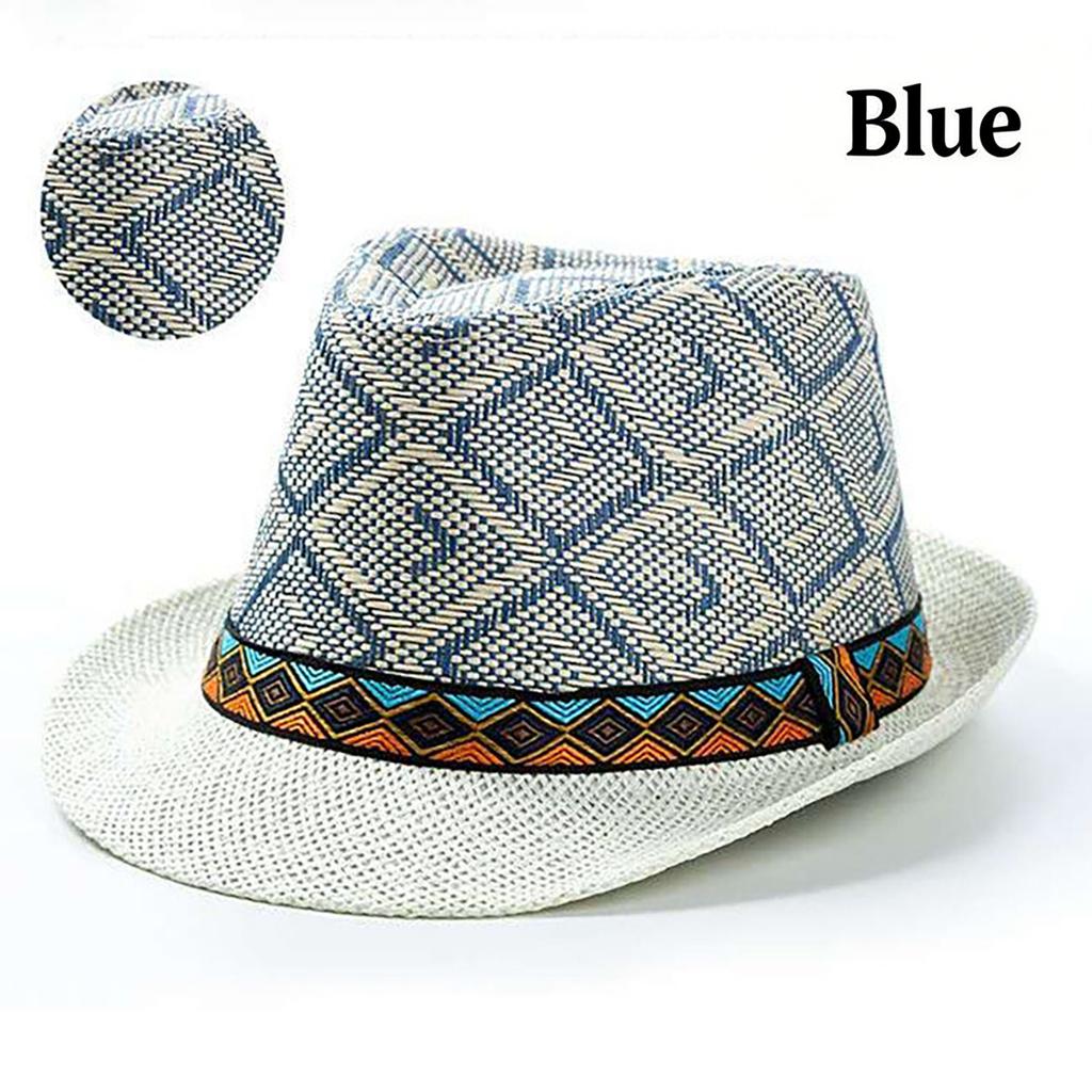 Men Summer Straw Hat British Jazz Sunshade Panama Cap Outdoor Travel Beach Mesh Breathable Sunscreen Caps