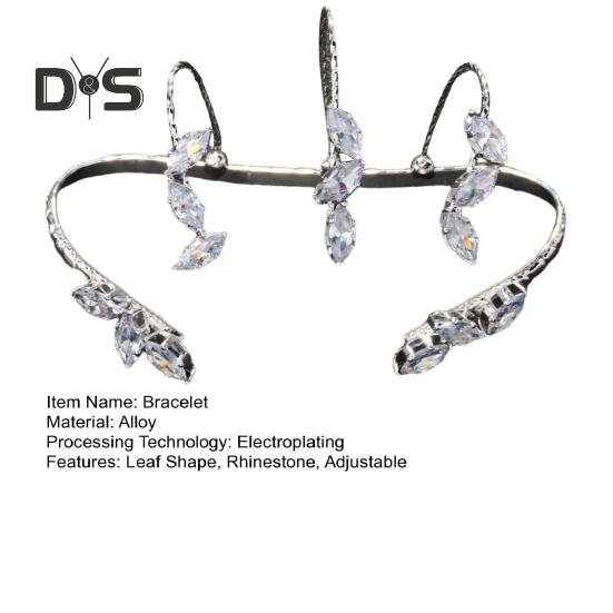 Women Palm Bracelet Alloy Twisted Sparkling Leaf Shape Rhinestone Adjustable Fit Fit for Most Finger Sizes Hand Jewelry for Wedding Party