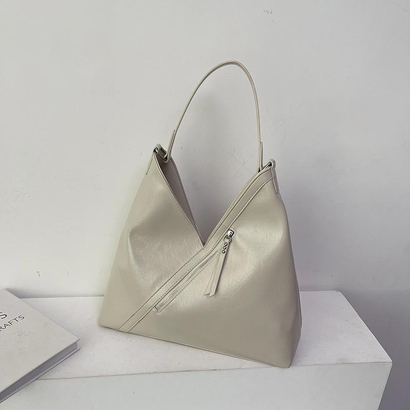 Fashion Versatile Commute Underarm Bags Women Leisure Large Capacity Zippers Decorate Handbag Simple Pu Leather Shoulder Bag