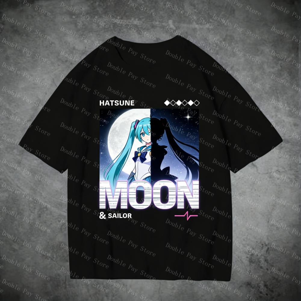 

Sailor Moon And Hatsune Miku Cosplay TShirt Anime Women Y2k tshirts Graphic Tee for Unisexs Y2k Shirts Casual Kids Short Sleeve S