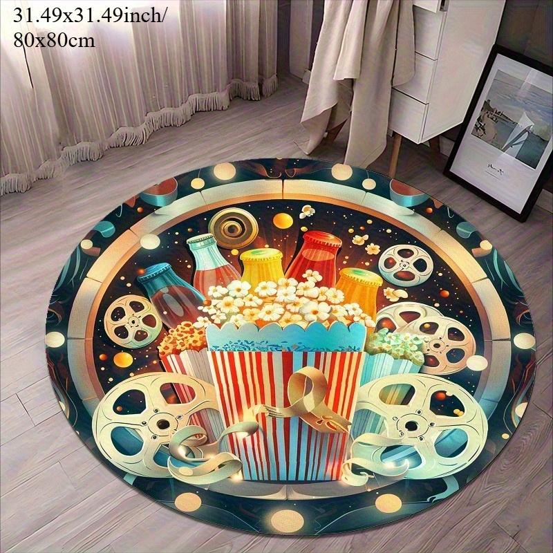 

Cinema Popcorn Film Reel Pattern Flannel Rug Printed Round Mat Movie Night Decor Outdoor Garden Patio Floor Covering 60CM(23.6inch)