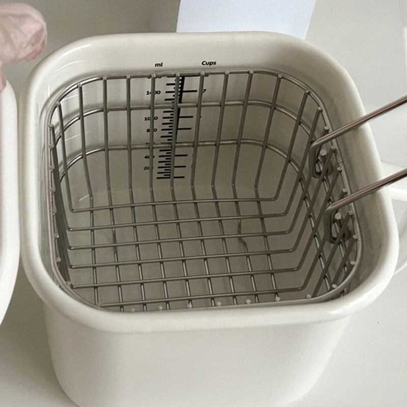 Eleganter Tisch Milchiger Griff Quadratischer Emaillierter Behälter 2 Größen Messskala Emaillierter Topf Multi-Topf Vorratsbehälter