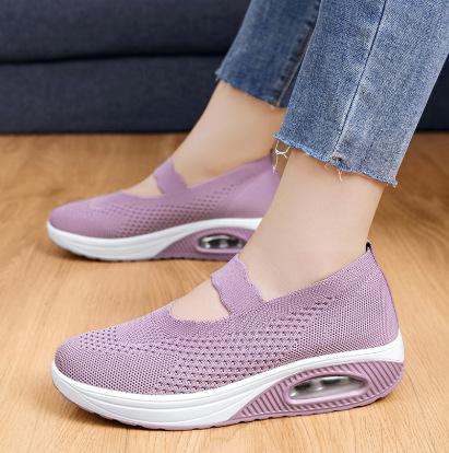Neue atmungsaktive Damen-Freizeitschuhe aus Fliegenstrick-Mesh für Frühling und Sommer, Keilabsatz-Plateau-Luftkissenschuhe, Damenschuhe in Übergröße, Einzelne Schuhe