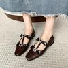 Fashion Flat Shoes Spring New Square Head Shallow Mouth Crystal Buckle Butterfly Knot Set Foot Soft Sole Non-slip Single Shoes