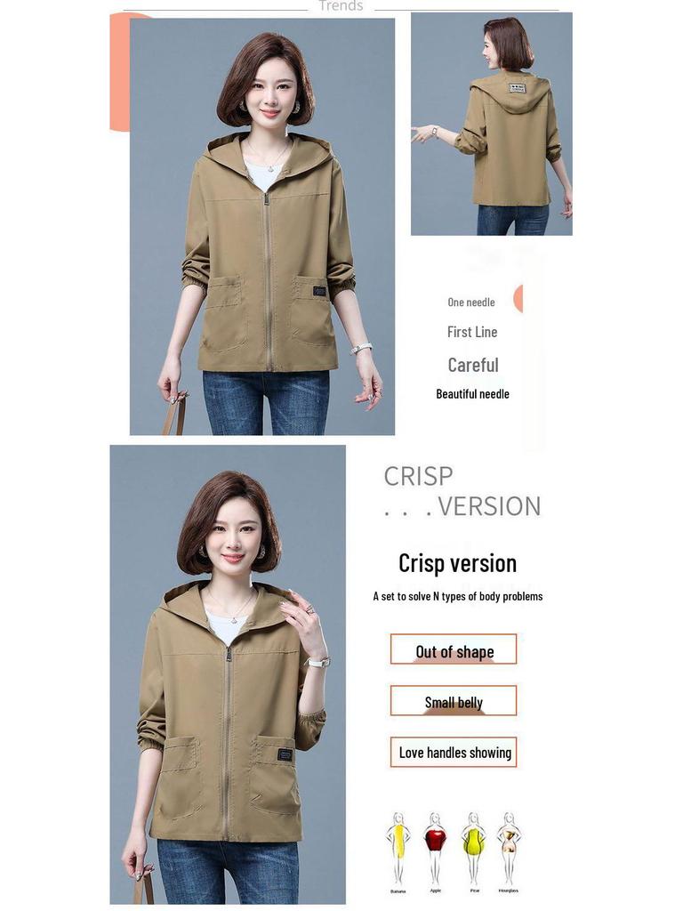 Plus Size Women's Hooded Windbreaker: Stylish, Breathable, Single-Layer Jacket for Mid-Autumn and Spring