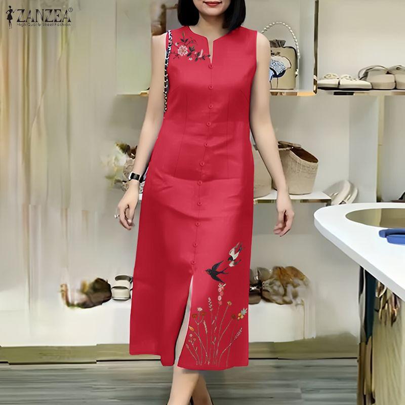 ZANZEA Women Casual Round Neck Summer Sleeveless Print Tank Dress