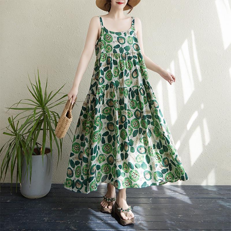 2025 Summer Sleeveless Cotton Linen Patchwork Maxi Dress