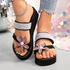 Fashion Luxury Rhinestone Flower Clip Toe Sandals Women Lightweight Crystals Wedges Slippers Woman Plus Size 36-42 Platform Slides Mujer