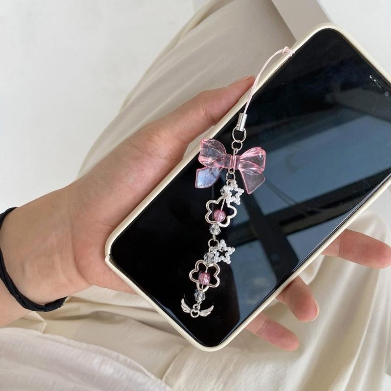 Blumen-Schleifenknoten Gekreuzter Anhänger Lanyard Liebesherz Perle Cartoon Zubehör