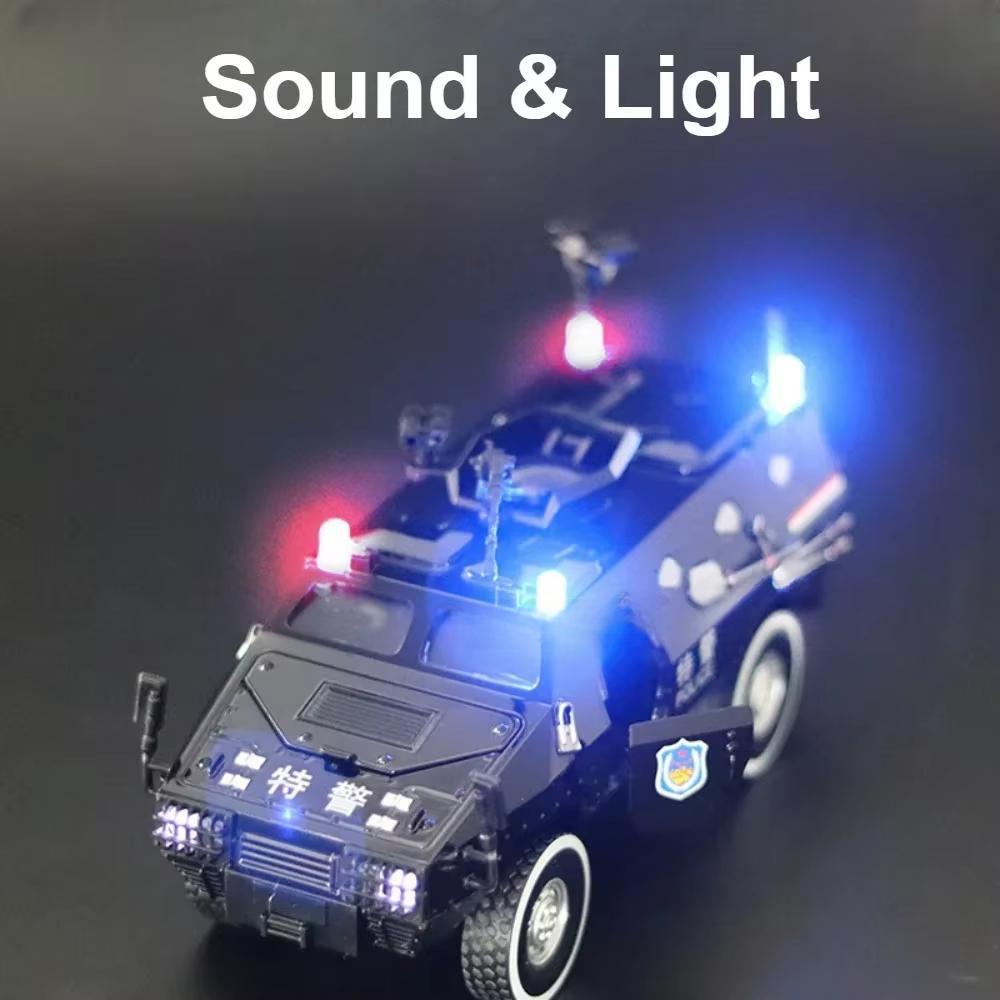 2024 New 1:24 Alloy Armored Car Truck Model Diecasts Off-road Vehicles Model Metal Police Explosion Proof Car Model Sound Light Kids Gift