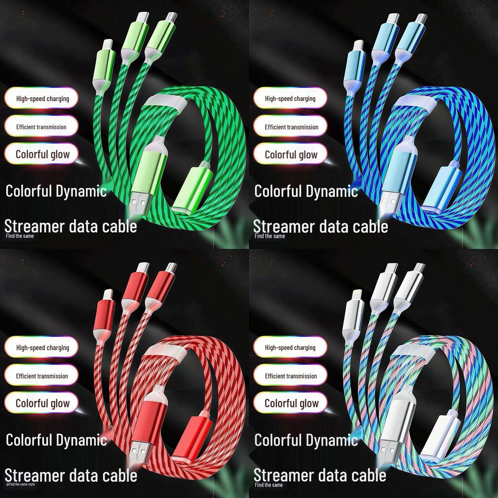 Seven-Color Luminous 3-in-1 Charging Cable for Mobile Devices and Gaming