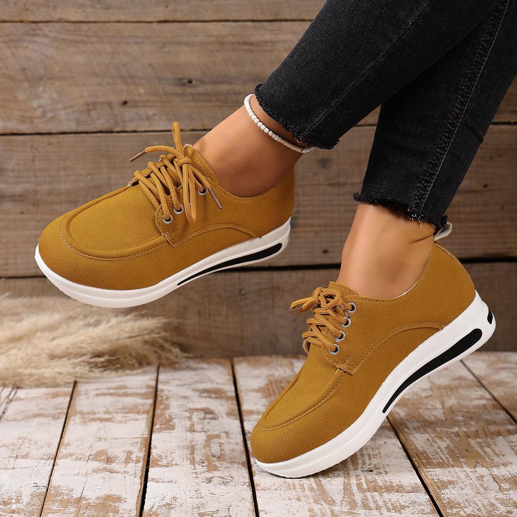 Faux Suede Wedges Loafers Women Autumn Lace Up Thick Bottom Casual Shoes Woman Plus Size 43 Anti Slip Platform Sneakers