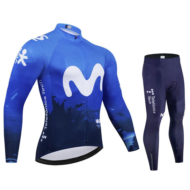 Movistar Autumn Pro Team Cycling Jersey19D Bib Set MTB Uniform Bicycle Clothing Quick Dry Bike Clothes Mens Long Cycling Wear