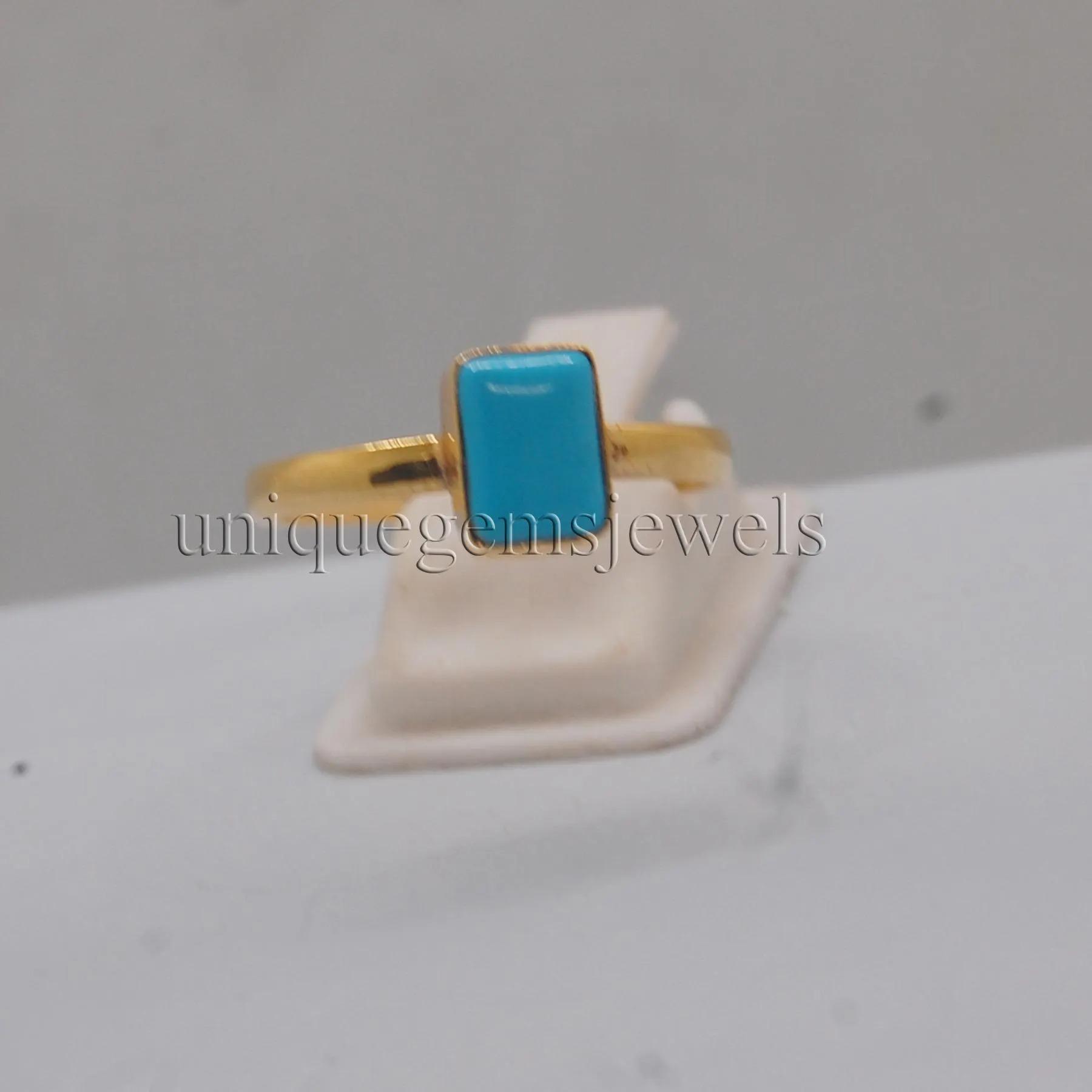 

Cushion Cab Sleeping Beauty Blue Arizona Turquoies 925 Sterling Silver Yellow Gold Overlay Ring, Tiny Turquoise Gold Ring Jewelry 10 золотий