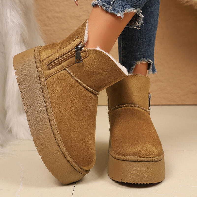 Side Zip Decoration Snow Boots Women 2025 Winter Fashion Thick Bottom Furry Ankle Boots Warm Short Plush Booties