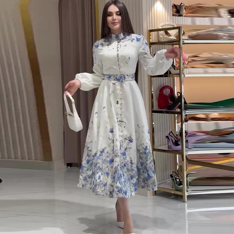 2024 Elegant Autumn European & American Style Long-Sleeved Fashion Print Dress for Women