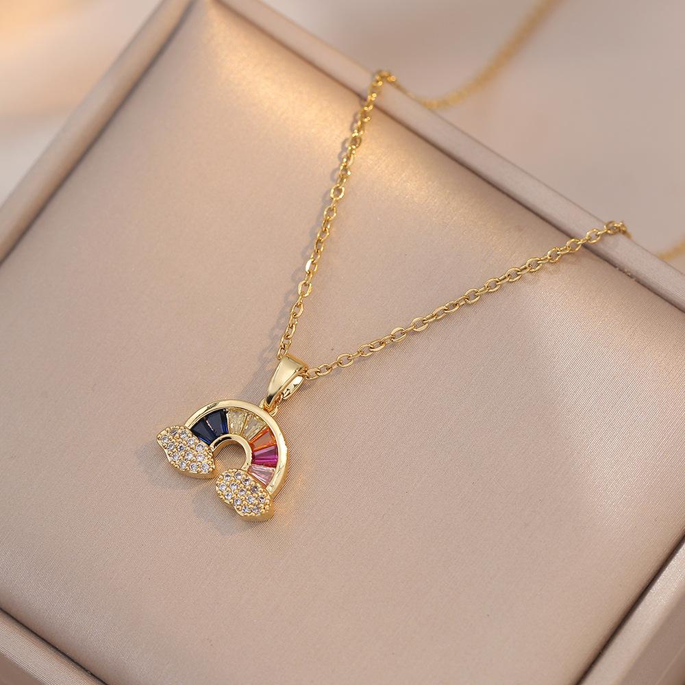 A lovely crystal rainbow cloud pendant stainless steel necklace for women jewelry suitable for daily wear