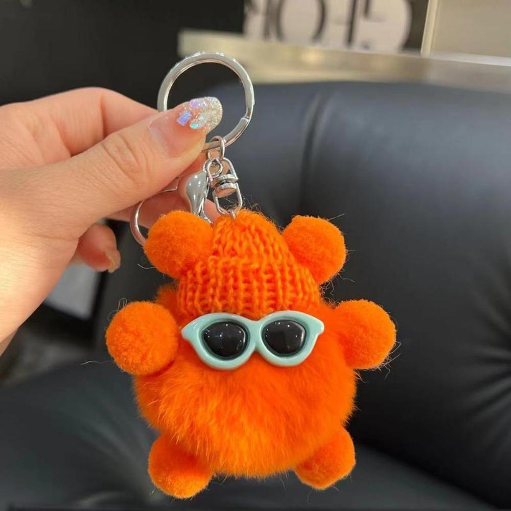 Imitation Plush Pendant Cartoon Coal Ball Key Bag Plush Doll Pendant Keychain Cute Solid Color Accessories